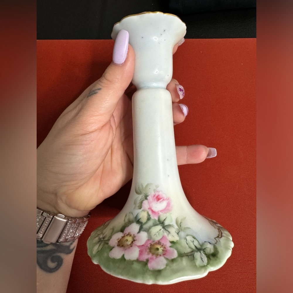 Antique Tressman and Vogt Limoges France Hand Painted Porcelain Candle Holder